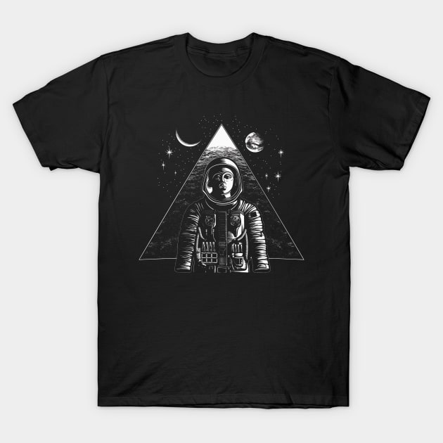 Ancient Egyptian Pyramid Spaceman Astronaut Illustration Tee: Cosmic Explorer T-Shirt by Soulphur Media